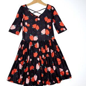 DotDotSmile Size 3/4 Ballerina Dress - Black with Heart Strawberries Print